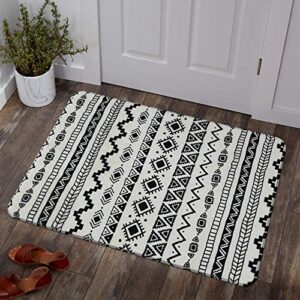 lahome geometric kitchen rugs -2x3 washable area rugs small throw entryway rug non-slip kitchen mats for floor，indoor door mats for entry, colorful distressed rugs for bedroom（2x3, black & off-white）