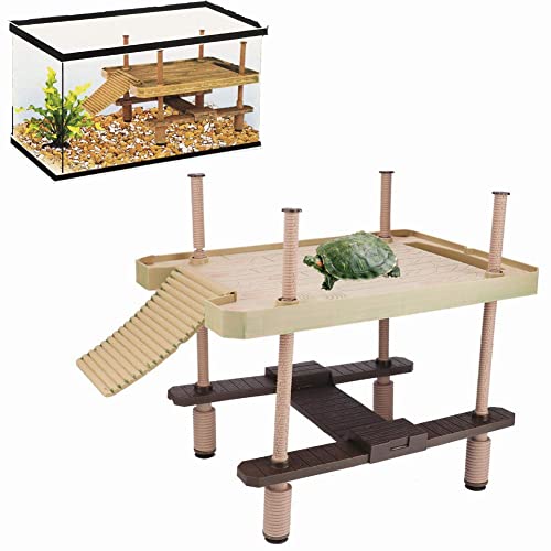 Hffheer Reptile Basking Platform Tortoise Sunbathe Pier Aquarium Float Basking Platform Reptile Climbing Ramp Hammock Fish Tank Sunbathe Accessories