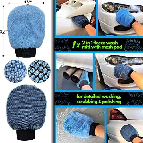 Sudz Budz Premium Microfiber Car Wash Kit 8pcs | Multipurpose Car Wash Mitts, Microfiber Towel Set, Wheel Brush, Car Detailing Brush Set. Auto Detailing Supplies for Exterior Washing Interior Cleaning