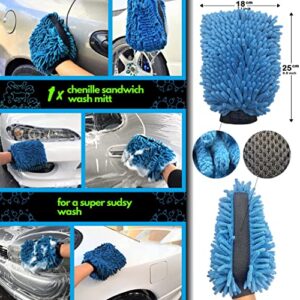 Sudz Budz Premium Microfiber Car Wash Kit 8pcs | Multipurpose Car Wash Mitts, Microfiber Towel Set, Wheel Brush, Car Detailing Brush Set. Auto Detailing Supplies for Exterior Washing Interior Cleaning