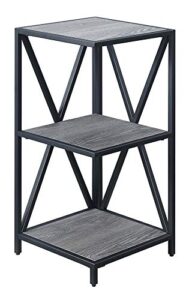 convenience concepts tucson metal 3 tier corner bookcase, weathered gray / black