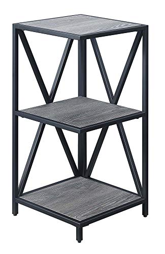 Convenience Concepts Tucson Metal 3 Tier Corner Bookcase, Weathered Gray / Black