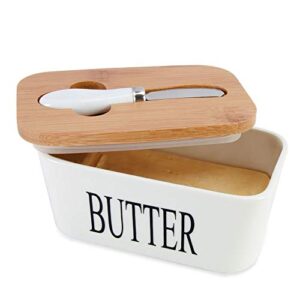 szuah porcelain butter dish with lid and knife (500ml), large butter keeper container butter dishes with covers for countertop high quality silicone sealing, dishwasher safe