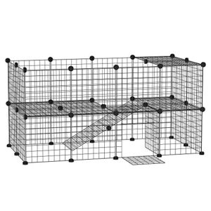 pawhut pet playpen diy small animal cage 36 panels portable metal wire yard fence with door and ramp for rabbits, kitten, puppy 14 x 14 in