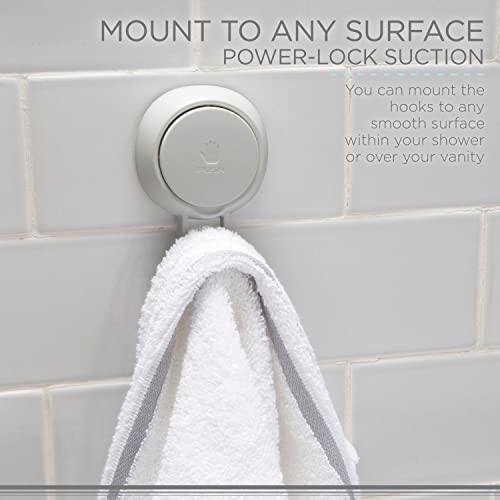 Bath Bliss 2 Pack Power Lock Gel-Suction Hooks | Shower and Bathroom Hook | Towel | Robe | Loofahs | Bags | Jackets | Easy Release | No Tools Required | White