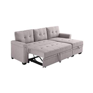 Pemberly Row Linen Reversible Sleeper Sectional in Light Gray