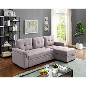 Pemberly Row Linen Reversible Sleeper Sectional in Light Gray