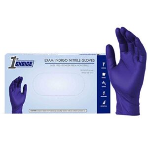 1st choice exam indigo nitrile gloves, box of 100, 3 mil, size medium, latex free, powder free, textured, disposable, non-sterile, 1einmbx