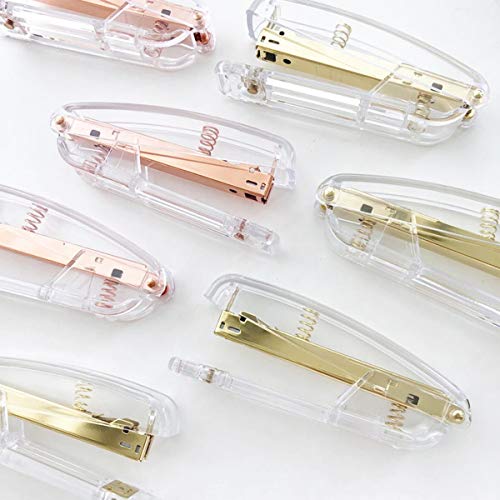 Gold Stapler and Tape Dispenser Set - Gold Office Supplies with 12 Binder Clips and 1000 Rose Gold Staples, Luxury Acrylic Gold Desk Accessories & Decorations