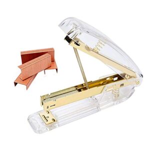 Gold Stapler and Tape Dispenser Set - Gold Office Supplies with 12 Binder Clips and 1000 Rose Gold Staples, Luxury Acrylic Gold Desk Accessories & Decorations