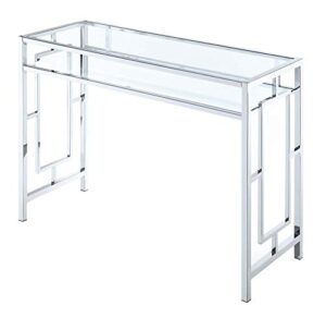 convenience concepts town square chrome desk with shelf, clear glass / chrome frame