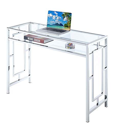 Convenience Concepts Town Square Chrome Desk With Shelf, Clear Glass / Chrome Frame