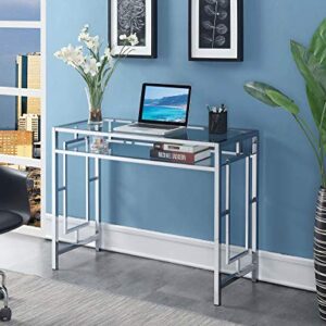 Convenience Concepts Town Square Chrome Desk With Shelf, Clear Glass / Chrome Frame