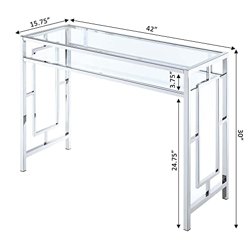 Convenience Concepts Town Square Chrome Desk With Shelf, Clear Glass / Chrome Frame