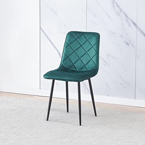 HomeSailing Occasional Green Velvet Dining Chairs Set of 4 for Kitchen Restaurant Modern Office Reception Chairs for Lounge Party Velvet Upholstered Padded Chairs with Black Metal Legs