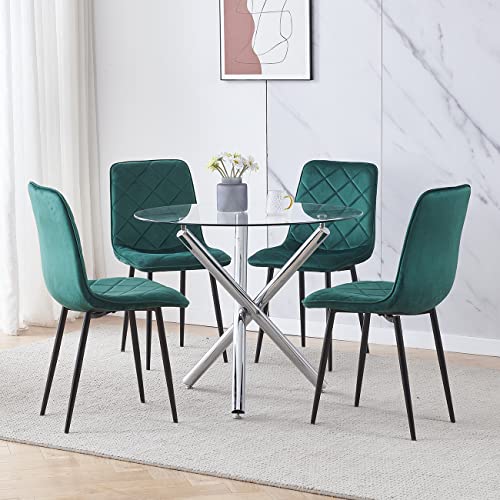 HomeSailing Occasional Green Velvet Dining Chairs Set of 4 for Kitchen Restaurant Modern Office Reception Chairs for Lounge Party Velvet Upholstered Padded Chairs with Black Metal Legs