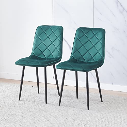 HomeSailing Occasional Green Velvet Dining Chairs Set of 4 for Kitchen Restaurant Modern Office Reception Chairs for Lounge Party Velvet Upholstered Padded Chairs with Black Metal Legs