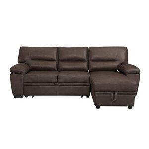 BOWERY HILL Contemporary Saddle Brown Microfiber Reversible Sleeper Sectional Sofar with Storage