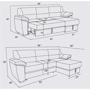 BOWERY HILL Contemporary Saddle Brown Microfiber Reversible Sleeper Sectional Sofar with Storage