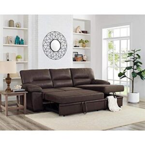 BOWERY HILL Contemporary Saddle Brown Microfiber Reversible Sleeper Sectional Sofar with Storage