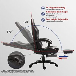 Dowinx Gaming/Office PC Chair with Massage Lumbar Support, Vintage Style PU Leather High Back Adjustable Swivel Task Chair with Footrest (Black and Red)