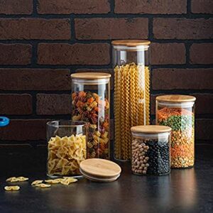 Sugar Packet holder Canister Set of 5, Glass Kitchen Canisters with Airtight Bamboo Lid, Glass Storage Jars for Kitchen, Bathroom and Pantry Organization Ideal for Flour, Sugar, Coffee, Cookie Jar, Candy, Snack and More