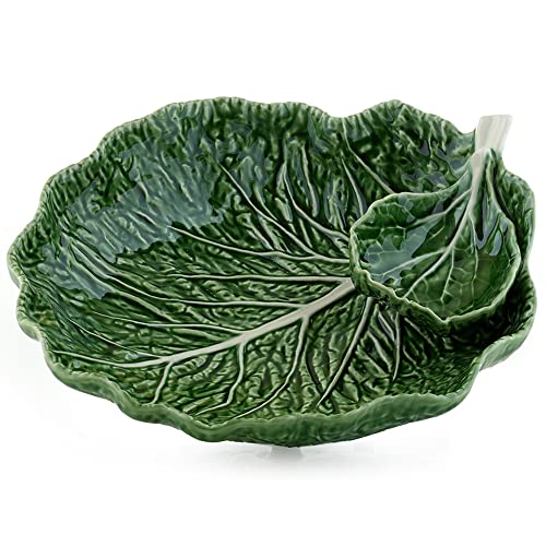 Bordallo Pinheiro Green Cabbage 8 Inch Chip and Dip Bowl