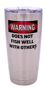rogue river tactical large funny fishing 20 ounce travel tumbler mug cup w/lid warning does not fish well with others fishing gift fish