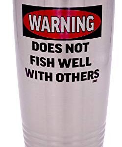 Rogue River Tactical Large Funny Fishing 20 Ounce Travel Tumbler Mug Cup w/Lid Warning Does Not Fish Well With Others Fishing Gift Fish