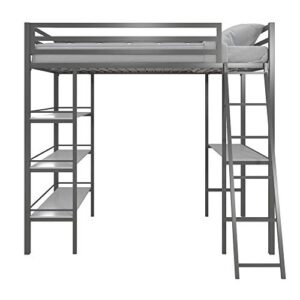 little seeds nova metal bed w/shelves, twin bunk, gunmetal gray loft,