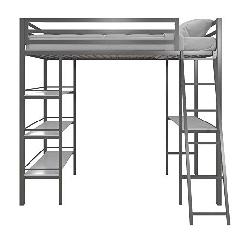 Little Seeds Nova Metal Bed w/Shelves, Twin Bunk, Gunmetal Gray Loft,