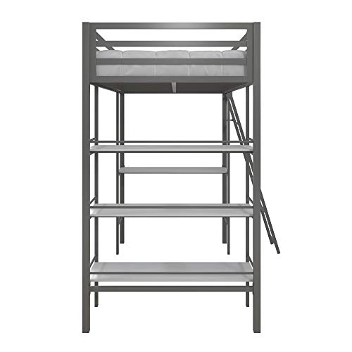 Little Seeds Nova Metal Bed w/Shelves, Twin Bunk, Gunmetal Gray Loft,