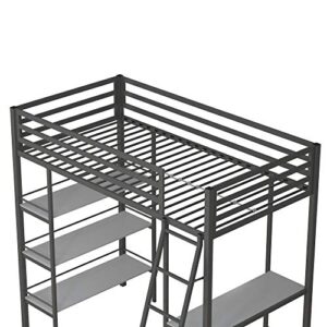 Little Seeds Nova Metal Bed w/Shelves, Twin Bunk, Gunmetal Gray Loft,