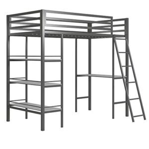 Little Seeds Nova Metal Bed w/Shelves, Twin Bunk, Gunmetal Gray Loft,