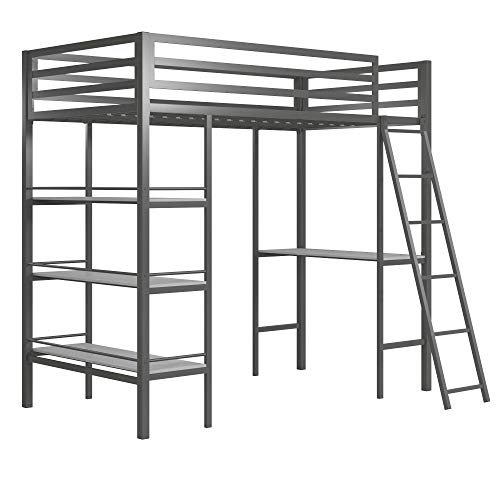 Little Seeds Nova Metal Bed w/Shelves, Twin Bunk, Gunmetal Gray Loft,