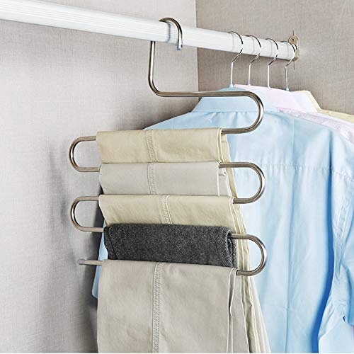 Pants Hangers S-Shape Trousers Hangers Stainless Steel Clothes Hangers Space Saving Closet Organizer for Pants Jeans Scarf (4-Pieces)