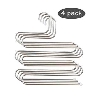 Pants Hangers S-Shape Trousers Hangers Stainless Steel Clothes Hangers Space Saving Closet Organizer for Pants Jeans Scarf (4-Pieces)