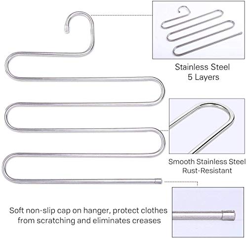 Pants Hangers S-Shape Trousers Hangers Stainless Steel Clothes Hangers Space Saving Closet Organizer for Pants Jeans Scarf (4-Pieces)