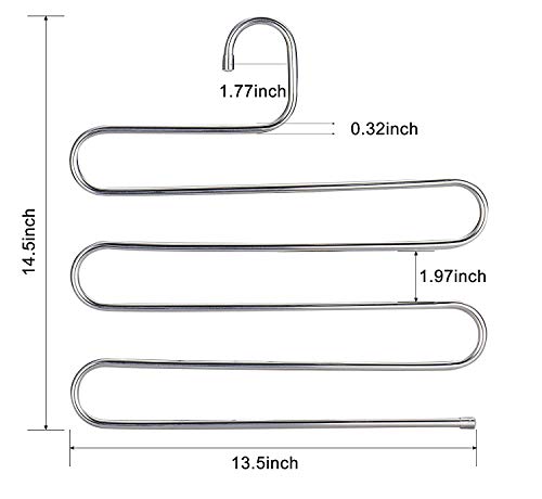 Pants Hangers S-Shape Trousers Hangers Stainless Steel Clothes Hangers Space Saving Closet Organizer for Pants Jeans Scarf (4-Pieces)