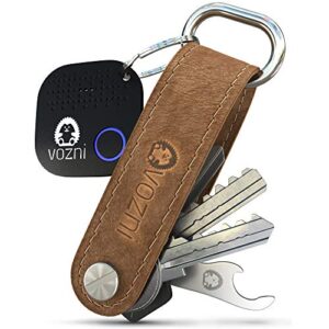vozni pro key organizer with bluetooth tag key finder tracker locator premium leather key holder bottle opener dual carabiner loop piece for belt car keys unique tech gifts for men women dad new year