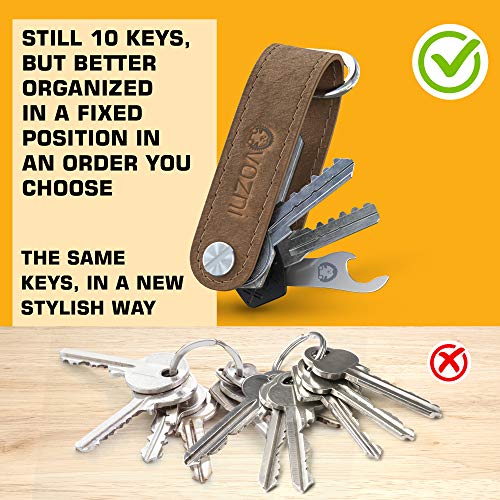 VOZNI Pro Key Organizer with Bluetooth Tag Key Finder Tracker Locator Premium Leather Key Holder Bottle Opener Dual Carabiner Loop Piece for Belt Car Keys Unique Tech Gifts for Men Women Dad New Year