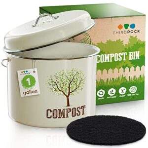third rock kitchen compost bin countertop – 1.0 gallon compost bucket for kitchen – small compost bin – compost bin kitchen counter - countertop compost bins for kitchen includes charcoal filter