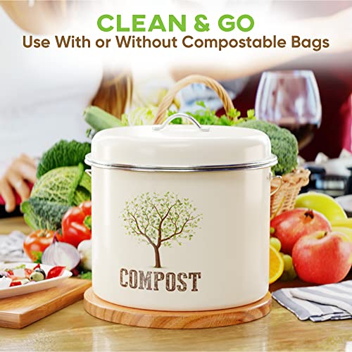 Third Rock Kitchen Compost Bin Countertop – 1.0 Gallon Compost Bucket for Kitchen – Small Compost Bin – Compost Bin Kitchen Counter - Countertop Compost Bins for Kitchen Includes Charcoal Filter