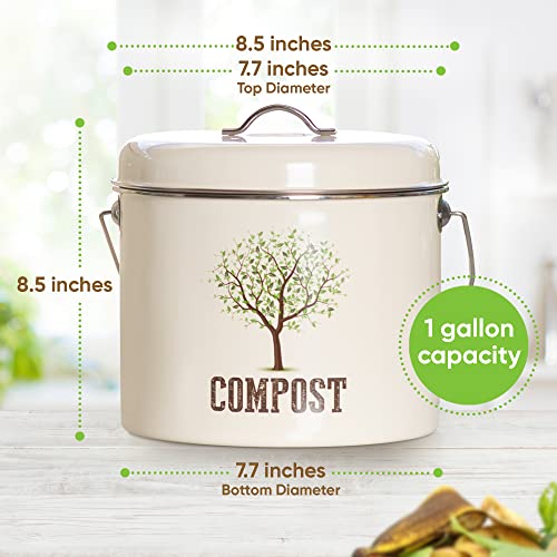 Third Rock Kitchen Compost Bin Countertop – 1.0 Gallon Compost Bucket for Kitchen – Small Compost Bin – Compost Bin Kitchen Counter - Countertop Compost Bins for Kitchen Includes Charcoal Filter