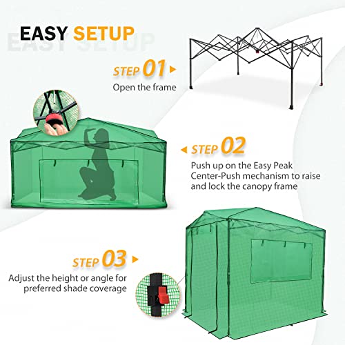 EAGLE PEAK 8x6 Portable Walk-in Greenhouse Instant Pop-up Indoor Outdoor Plant Gardening Green House Canopy, Front and Rear Roll-Up Zipper Entry Doors and 2 Large Roll-Up Side Windows, Green