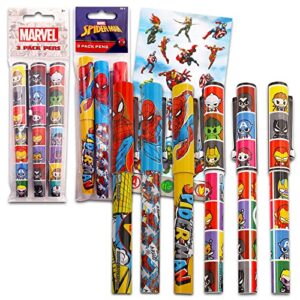marvel avengers pen bundle set ~ 6 deluxe ballpoint gel pens featuring avengers and spiderman plus avengers stickers (avengers office supplies, school supplies)