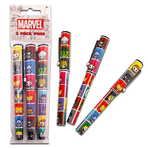 Marvel Avengers Pen Bundle Set ~ 6 Deluxe Ballpoint Gel Pens Featuring Avengers and Spiderman Plus Avengers Stickers (Avengers Office Supplies, School Supplies)