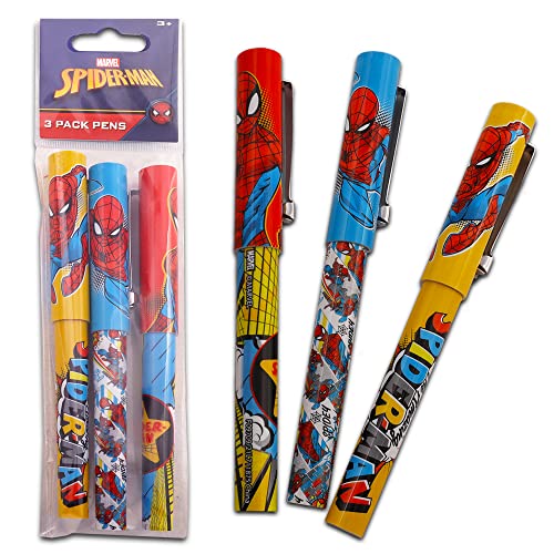 Marvel Avengers Pen Bundle Set ~ 6 Deluxe Ballpoint Gel Pens Featuring Avengers and Spiderman Plus Avengers Stickers (Avengers Office Supplies, School Supplies)