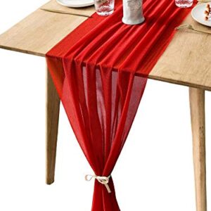 BOXAN Romantic 30x120 Inch Red Sheer Table Runner for Valentine's Day14th February, Wedding Anniversary, Marriage Proposals or Engagements Party Mother's Day Table Swag Valance Reception Decor