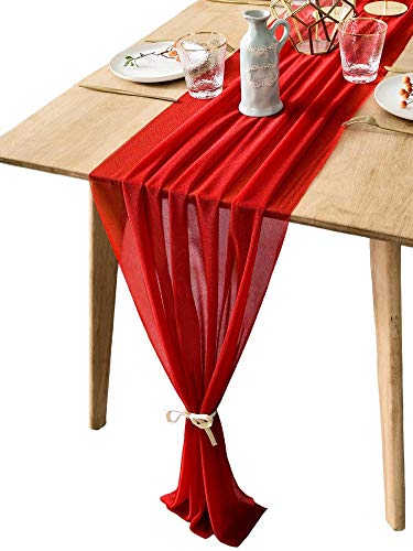 BOXAN Romantic 30x120 Inch Red Sheer Table Runner for Valentine's Day14th February, Wedding Anniversary, Marriage Proposals or Engagements Party Mother's Day Table Swag Valance Reception Decor